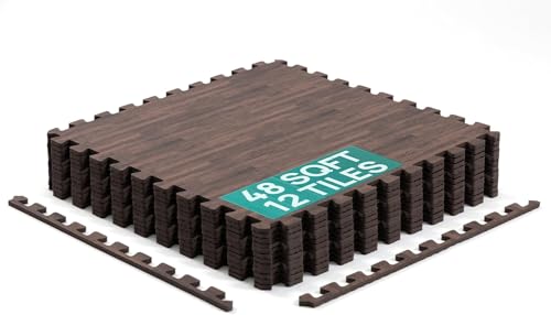 Wood grain puzzle exercise mat 48 sq ft with border