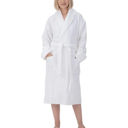Alpine Swiss Elyse Womens Luxury Waffle Knit Cotton Bathrobe Shawl Collar Hotel Spa Robe2