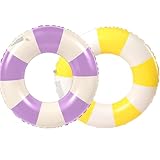 Flotador de 2 unidades, colchón de aire, inflable, juguete de agua flotante de verano, duradero, para piscina, playa de arena, fiesta (amarillo y morado)
