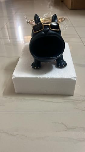 Image of Bulldog Resin Storage Tray | Decorative Dog Statue with Sunglasses | Multifunctional Remote, Key & Coin Holder for Home, Office, Entryway, or Living Room Decor (Blue)