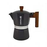 FRAISIN Stovetop Espresso Moka Pot Coffee Maker, Non-slip Wood Grain Handle, Cast Aluminum, Compatible with Gas, and Electric Stoves (Black, 3 cups)