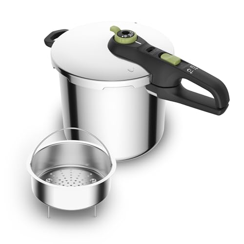 Tefal P2584402 Secure Trendy Pressure Cooker 8 L with Basket | 2-Level Cooking Regulator: Intensive Level 117 °C, Gentle Level 112 °C | Induction Capsule Base | for All Hobs | Stainless Steel/Black - Image 3