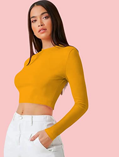 Image of Dream Beauty Fashion Women's Casual Round Neck Long Sleeves Stylish Crop Top - 17 inch Inches (Tee-Tally 02)