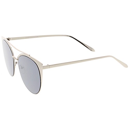 zeroUV - Women's Oversize Metal Cat Eye Sunglasses With Crossbar And Mirrored Flat Lens 61mm3