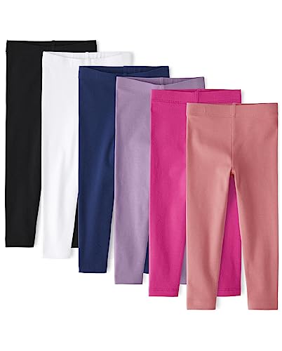 The Children's Place,and Toddler Basic Solid Leggings 6-Pack,_White | Amethyst Jewel | Black | Hawaiian Hibiscus | Lotus Flower | Milky Way,5T