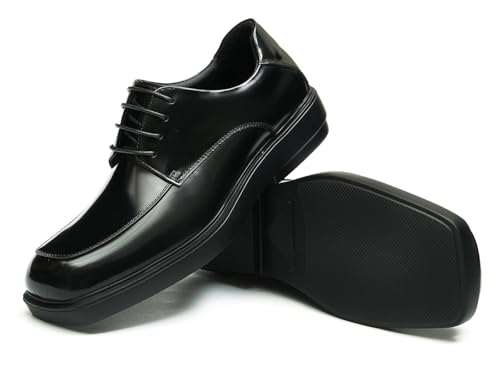 Santimon Genuine Leather Oxfords Black Dress Shoes for Men - Fashion Formal Square Toe Derby for Prom Wedding Tuxedo Business Causal4