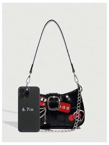 SweatyRocks Women's Y2K Buckle Shoulder Bag Chain Top Handle Punk Grunge Clutch Purses4