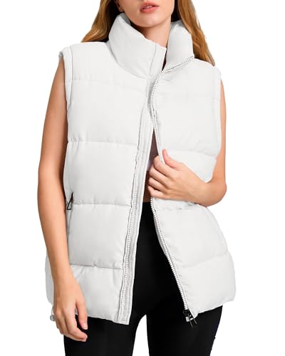 Polu Womens Puffer Vest 2024 Oversized Lightweight Winter Sleeveless Zip Up Padded Stand Collar Jacket Coat Warm
