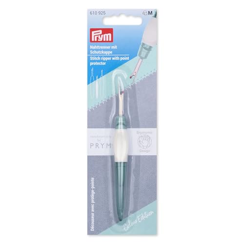 Prym 610925 Ergonomischer Nahttrenner Klein mit Kugelspitze rutschfestem Griff & Schutzkappe ideal zum Auftrennen von Nähten und Stichen für Rechts- & Linkshänder salbei