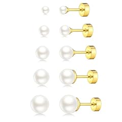 1 Pair Flat Back Pearl Earrings - Gold