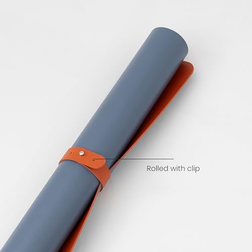 Image of Reversible Desk Mat 90x45 CM - Large Vegan Leather Office Desk Pad | Mouse Pad for Work from Home & Office | Anti-Slip Leather | Waterproof, Splash-Proof Desk Accessories (Sky Blue & Orange)