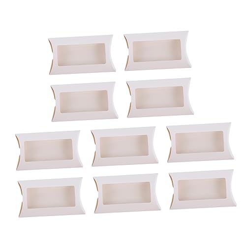 LckCryspho 折りたたみカード製枕型ボックス10個セット ? ギフト包装に最適なウィンドウ付きデザイン (12.5X7.4X2CM,白)