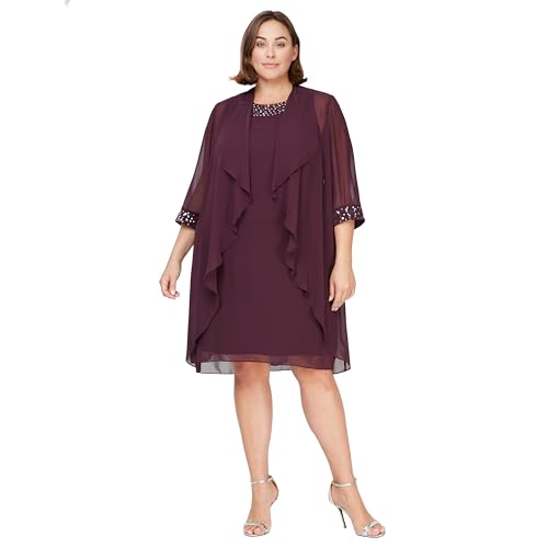 Image of S.L. Fashions Women's Plus Size Chiffon Tier Jacket Dress with Beading Detail