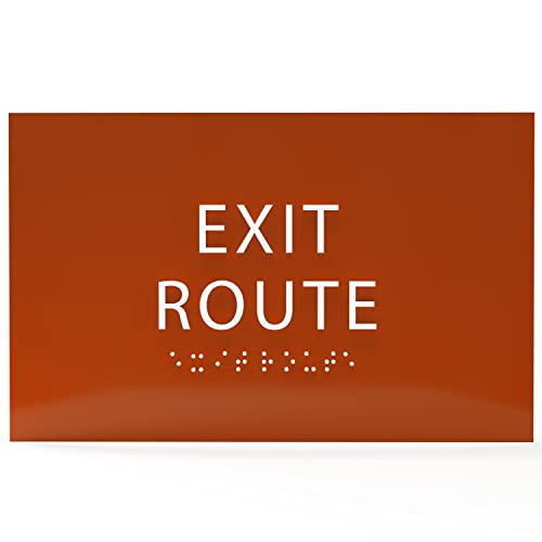 ADA CENTRAL SIGNS 6" X4" Exit Route Sign- Tactile Graphics Grade 2 Braille Text | Modern Utility Wall Mount ADA Compliant Plastic Signs For Schools, Offices, Businesses, Apartments & Restaurants