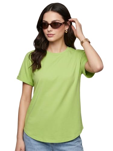 Image of JUNEBERRY Pure 100% Cotton Oversized Loose Fit Drop Shoulder Round Neck Boyfriend Fit Solid Half Sleeves T-Shirt for Women & Girls (Sizes: S to 2XL)