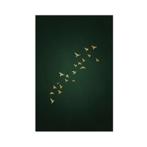 Toile oiseau volant vert et doré tableau style japonais décoration murale