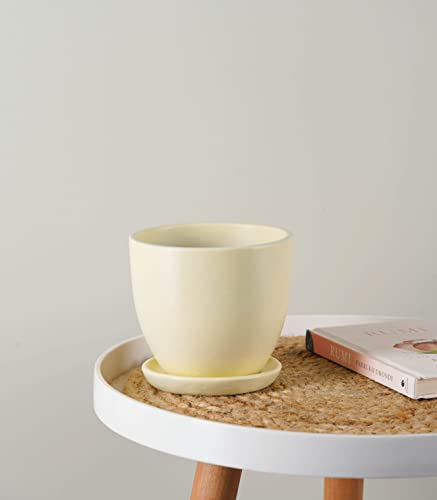 Image of Nurturing Green Ivory White Ceramic Pot for Plants | Plant Pots for Indoor Plants | Decorative Flower Pots (Size: 5Inch Wide & 4Inch High) - [Plants are not Included]