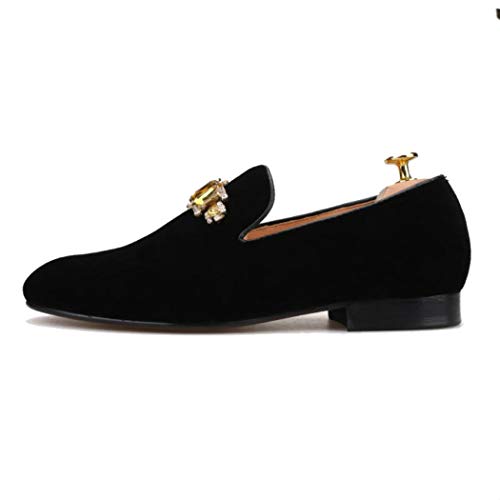 FERUCCI Handmade Men Black Velvet with Gold Crystal Brooch Slippers Loafers Flats3