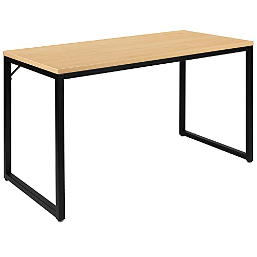 Merrick Lane Berlin 47 Inch Computer Desk With Maple Wood Grain Finish & Open Black Metal Frame #TOP5