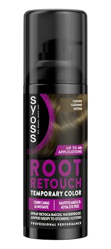 SYOSS Root Retouch Spray Retoca raíces Temporal Color castaño (1 x 120 ml), retocador de canas y raíces con cobertura instantánea, coloración pelo temporal para las canas