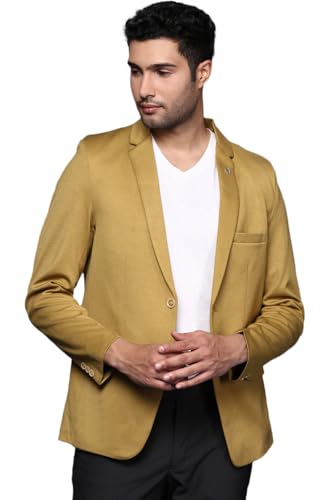 Image of SHOWOFFFF Men Solid Single Breasted Casual Blazer | Notched Lapel Full Sleeves Cotton Blazer for Mens | Slim Fit Regular Length Blazer for Men's
