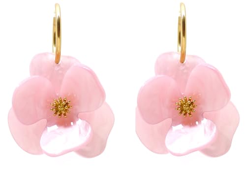 Boucles d'oreilles Fleur nacrée rose pastel grand format pendantes pour femme