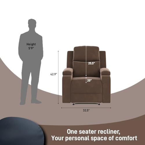 Image of Amazon Brand - Solimo Emerald | Single Seater Sofa Recliner | Manual Recliner (Velvet Brown)