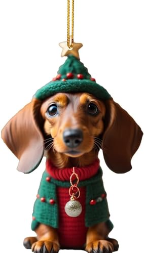 AyeBeau Dachshund Christmas Ornament 2023, Funny Dog Christmas Tree Ornament, Dachshund Christmas Decorations, Dog Lovers Gift Idea Xmas Decor for Christmas Tree Car Backpacks (A)