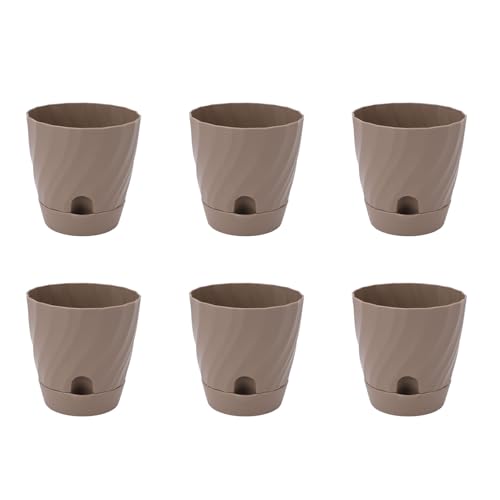 Maceta de Plástico, Contenedor de Plantación Ligero, Resistente y Fácil de Limpiar, 6 Piezas, Elegante para Balcón (Brown)