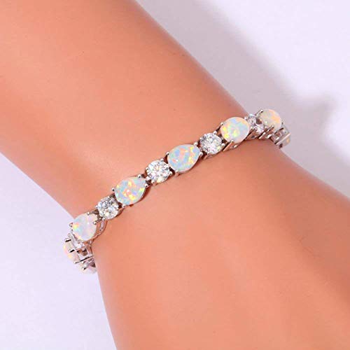 Cinily Opal Tennis Bracelet Pink Cubic Zirconia October Birthstone Bracelets For Women 14K White Gold Plated Oval Fire Opal Jewelry #TOP3