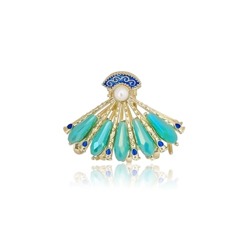 Image of Sanas Hair Clips For Women (1Pcs) Stylish Pearl Hair Accessories For Women Wedding Ready Style Korean Cute Things Traditional Yet Trendy Stylish Hair Clips For Girls Accessories (1Pcs) (Golden-Blue)
