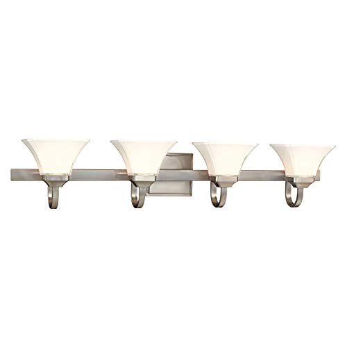 Image of Minka Lavery Wall Light Fixtures 6814-84 Agilis Reversible Glass Bath Vanity Lighting, 4 Light, 400 Watts, Nickel