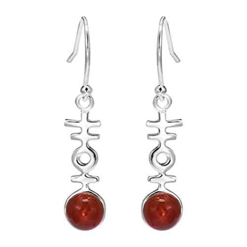 Boucles d'oreilles de mot d'agate rouge rouge et argent style chinois