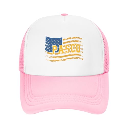 Greenchant Pasco Trucker Hat Blue Yellow Kids Hats Adjustable Mesh Baseball Cap - Pink