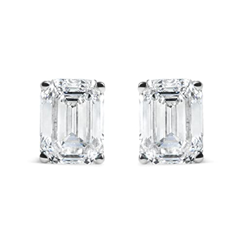 14K White Gold 2.0 Cttw Emerald Cut Lab-Grown Diamond Solitaire Stud Earrings (G-H Color, VS1-VS2 Clarity)