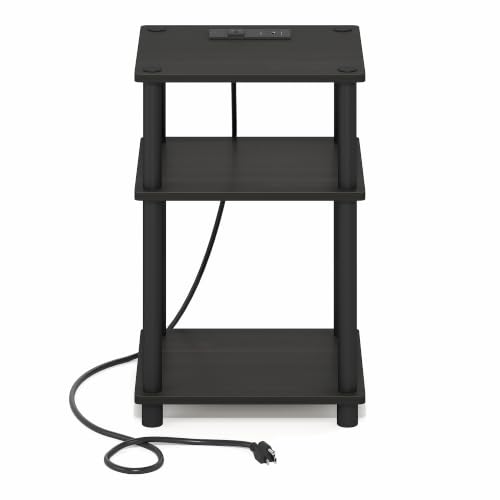Image of Furinno Just 3-Tier Night Stand with Charging Station, Black Espresso | USB and Type-C Charging Port, Open Shelf Bedside Table, Side Table, End Table, for Living Room, Bedroom