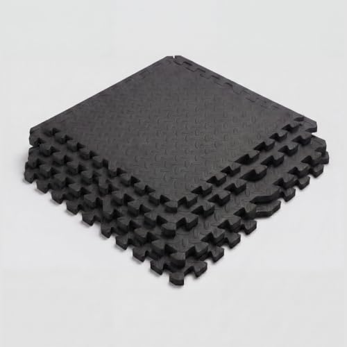 Image of Cult EVA Foam Interlocking Gym Floor Mats Set of 4 | Thick Anti-Skid Workout Tiles | Shock-Absorbing Protective Flooring for Home Gym, Exercise & Equipment | Water-Resistant, Easy to Assemble, Black