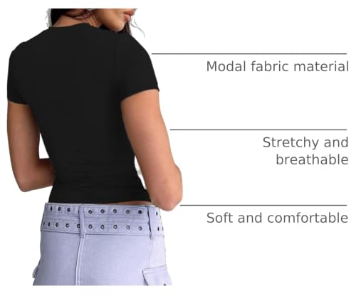 Image of Dwnval Womens Classic Short Sleeve Summer TOS Crew Neck Slim Fit Crop T Shirt