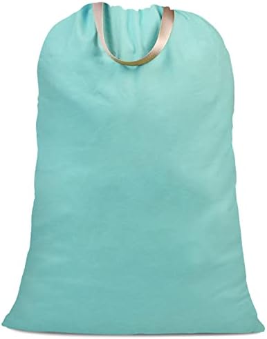 SANFERGE Cotton Canvas Laundry Bag with Handles & Drawstring Straps, Heavy Duty Extra Large Laundry Bags for Laundromat and Household, Washable Travel Dirty Clothes Bag Hamper Liner, 25.5 x 34 Inch, Teal Blue