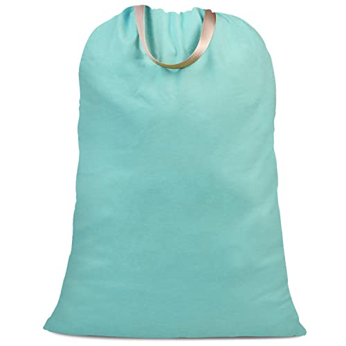 Sanferge Cotton Canvas Laundry Bag With Handles & Drawstring Straps, Heavy Duty Extra Large Laundry Bags For Laundromat And Household, Washable Travel Dirty Clothes Bag Hamper Liner, 25.5 X 34 Inch, Teal Blue #TOP3
