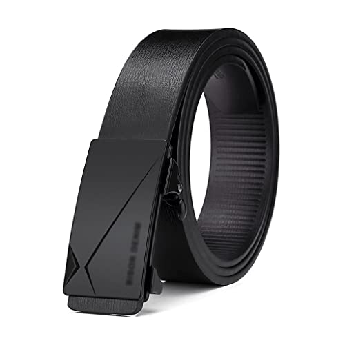 Belt for Men Leather Alloy Automatic Buckle Fashion Brand Business Cow Leather Men Belt (Color : Black, Size : 130cm)
