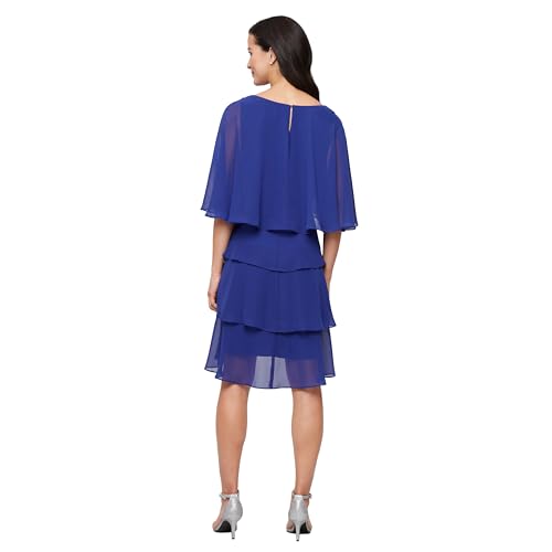 Image of S.L. Fashions Women's Tiered Chiffon Cocktail Party Dress with Attached Cape & Beaded Shoulders (Petite and Regular Sizes)