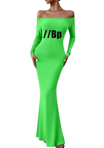 GORIFE Women's Off Shoulder Long Dress Sexy Strapless Dresses Bodycon Solid Color Dress Qing Lv S