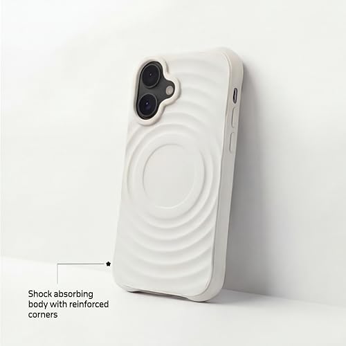 Image of amazon basics Shockproof Case for iPhone 16 | Ripple Pattern | Camera Protection | Protective Cover with Enhanced Grip & Wireless Charging Support - White