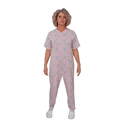 FERRUCCI COMFORT Pyjama Tuton Santé Sentiment Manches Courtes 1 Charnière/Zip Derrière Dos D'été, Alzheimer, Incontinence (Femelle Rose, XL)