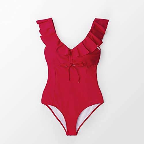 Maillot de bain 1 pièce vert canard à volants et découpe CLSDRZC pour femme