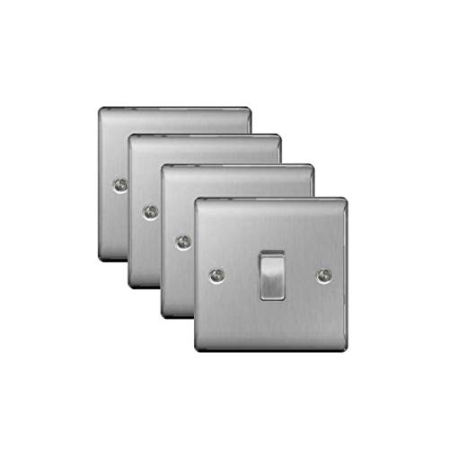 Pack of 4 x BG NBS12 Brushed Steel/Satin Chrome Single Light Switch -10amp 1 or 2 Way