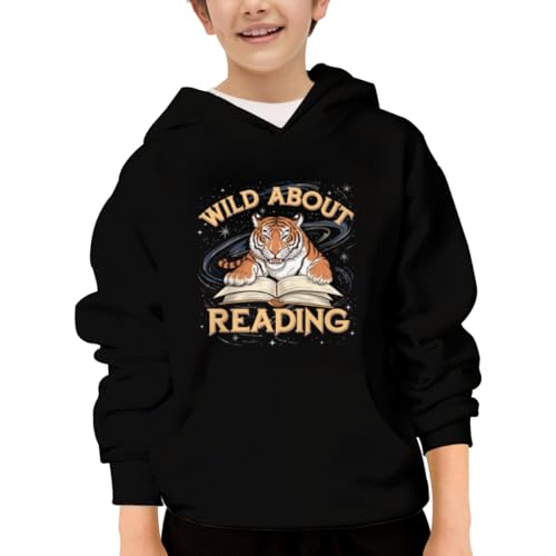 Tiger Design Wild about Reading Retro Hoodies for Teen Girls Boys Lightweight Kangaroo Pocket Sweatshirt