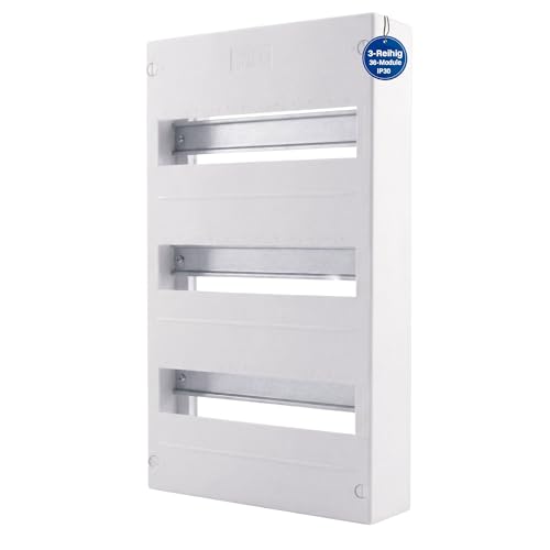 Intratec Sicherungskasten Aufputz 3 reihig – Verteilerkasten Aufputz IP30 mit 36 Modulen für einfache Installation Zuhause & Gewerbe – 463 x 250 x 70mm