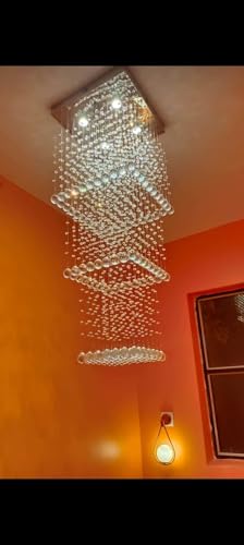 Image of GA 6 Light Raindrop Crystal Chandelier Modern Staircase Ceiling Light Fixture for Hallway, Living Room, Hotel & Entryways - 1.6(L) X1.6(B) X6(H) FT -Chrome Plate